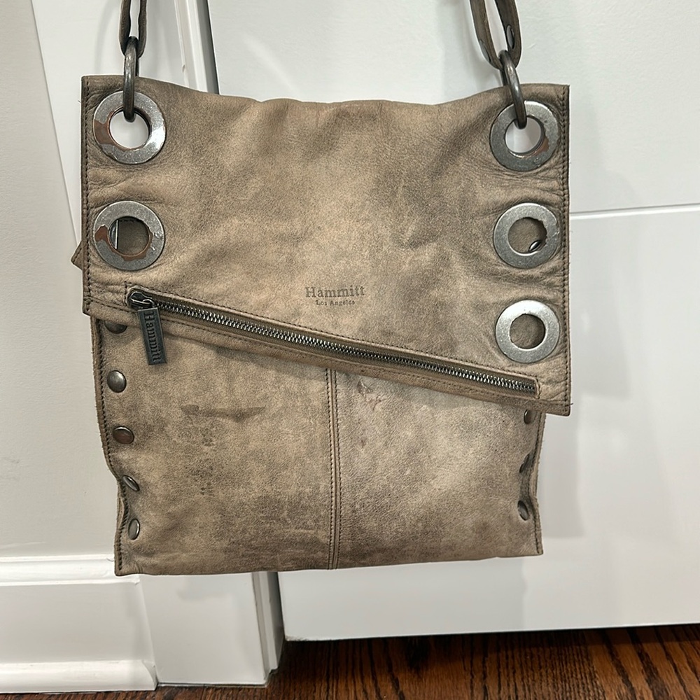 Hammitt leather Cross Body Bag, champagne/copper color with pewter hardware